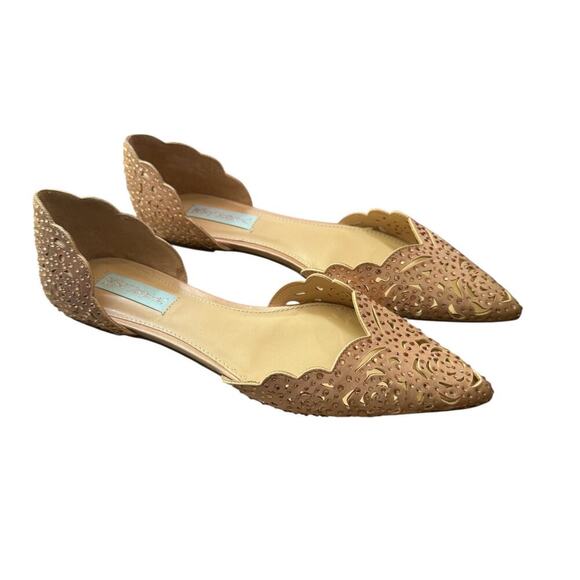 Betsey Johnson SB-Lucky Nude Rhinestone Cutout Flats Size 8M - Picture 2 of 6